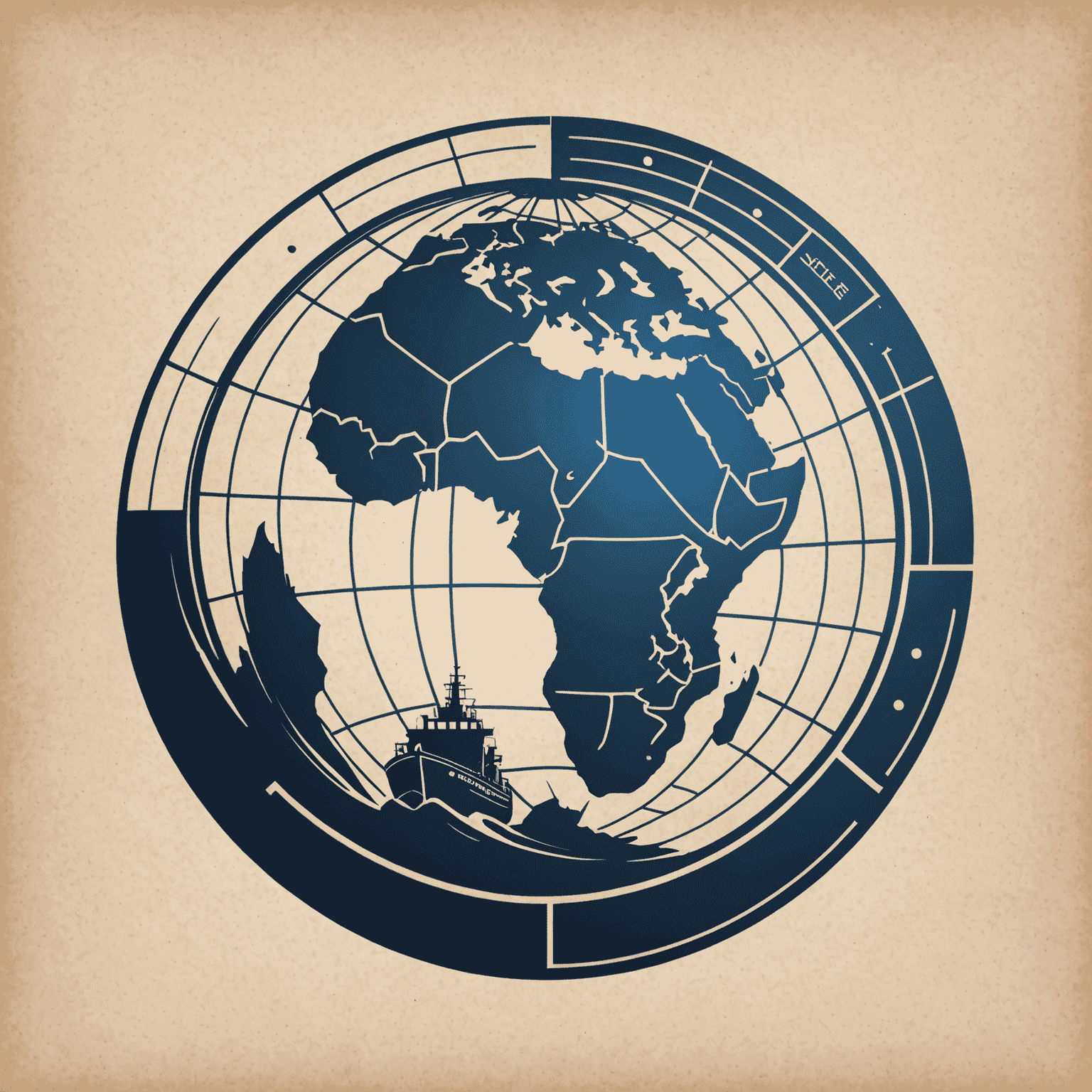 Globenesti logo - A stylized globe with cargo ship silhouette
